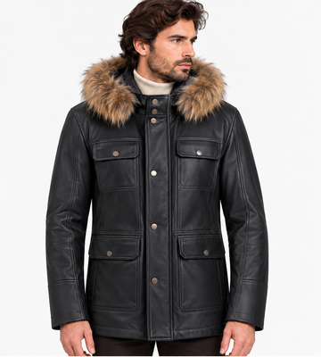 Giaccone in pelle e pelliccia THOMS